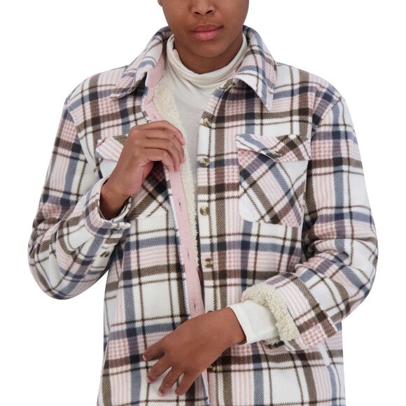NWT Sage Ladies' Plush Shirt Jacket in Copper‎ Cream (Pink/Cream) - Picture 1 of 8